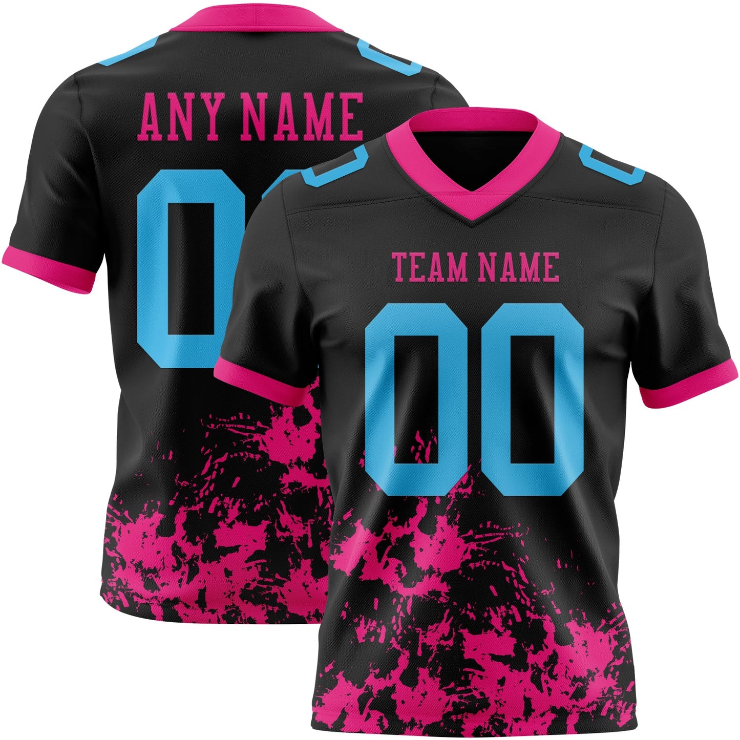 Custom Black Sky Blue-Hot Pink Splash Mesh Authentic Football Jersey - Sky-Custom