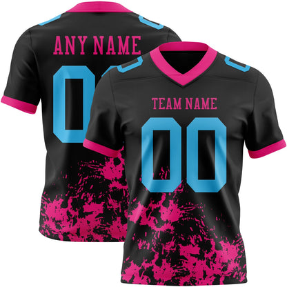 Custom Black Sky Blue-Hot Pink Splash Mesh Authentic Football Jersey - Sky-Custom