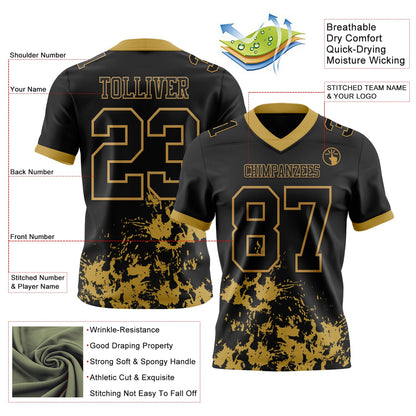 Custom Black Old Gold Splash Mesh Authentic Football Jersey - Sky-Custom