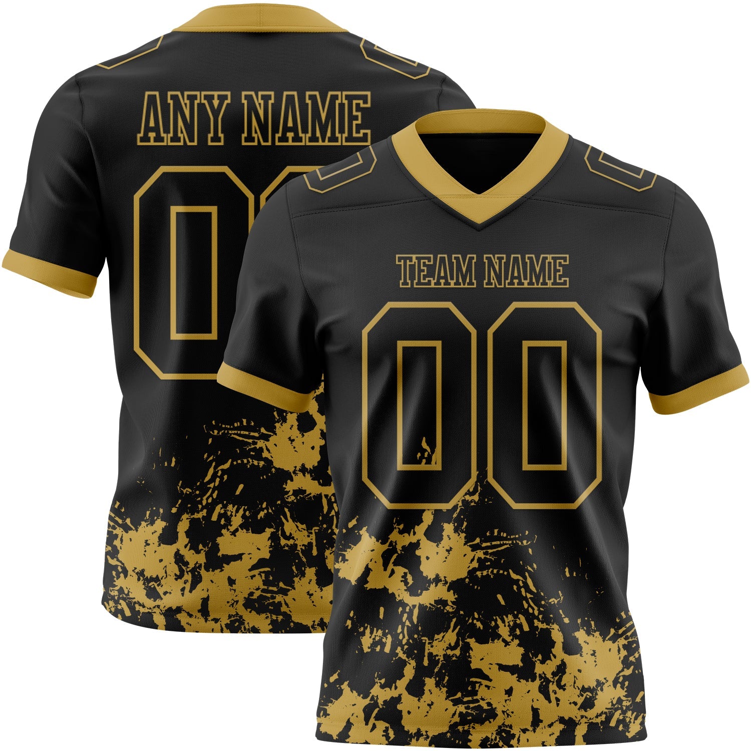 Custom Black Old Gold Splash Mesh Authentic Football Jersey - Sky-Custom