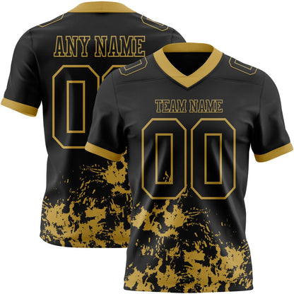 Custom Black Old Gold Splash Mesh Authentic Football Jersey - Sky-Custom