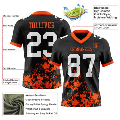 Custom Black White-Orange Splash Mesh Authentic Football Jersey - Sky-Custom