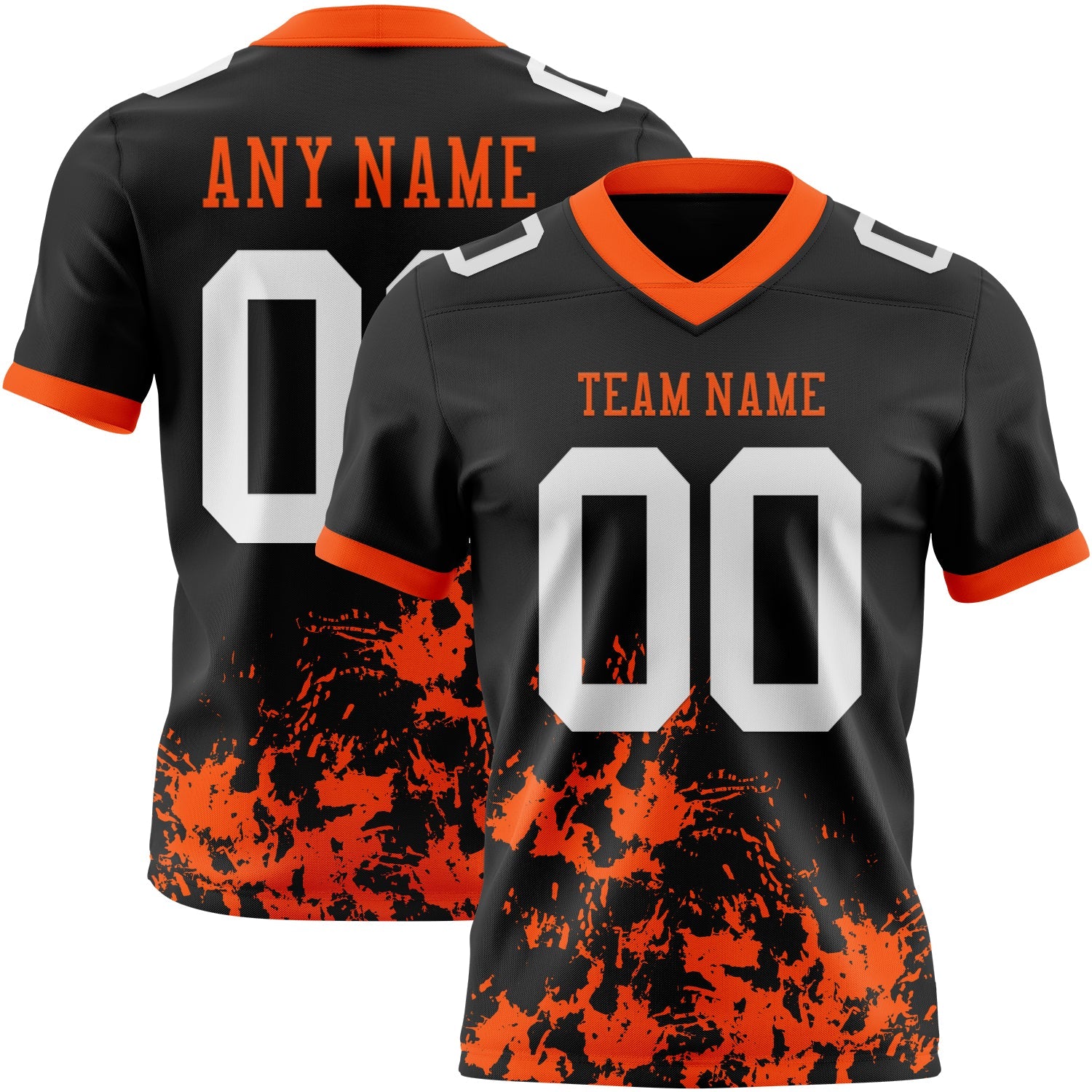 Custom Black White-Orange Splash Mesh Authentic Football Jersey - Sky-Custom