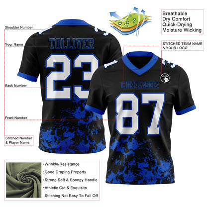 Custom Black White-Thunder Blue Splash Mesh Authentic Football Jersey - Sky-Custom