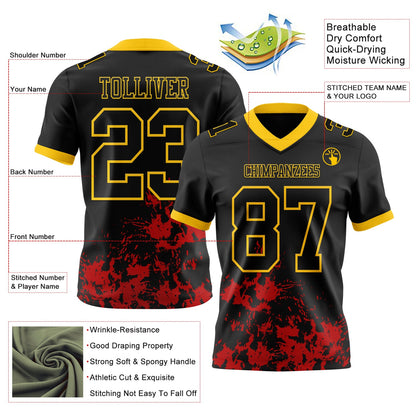 Custom Black Red-Yellow Splash Mesh Authentic Football Jersey - Sky-Custom