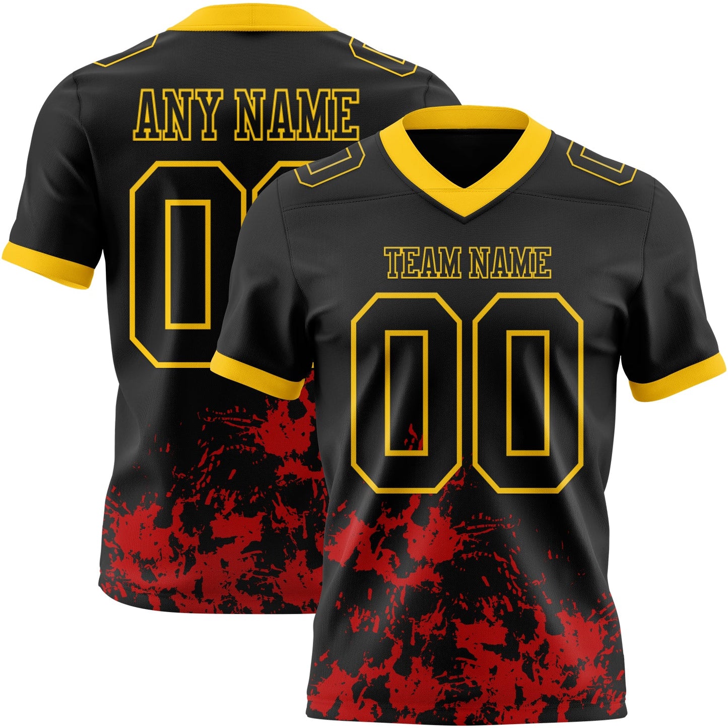 Custom Black Red-Yellow Splash Mesh Authentic Football Jersey - Sky-Custom