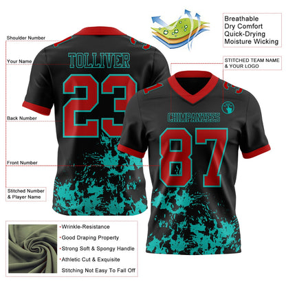 Custom Black Red-Aqua Splash Mesh Authentic Football Jersey - Sky-Custom