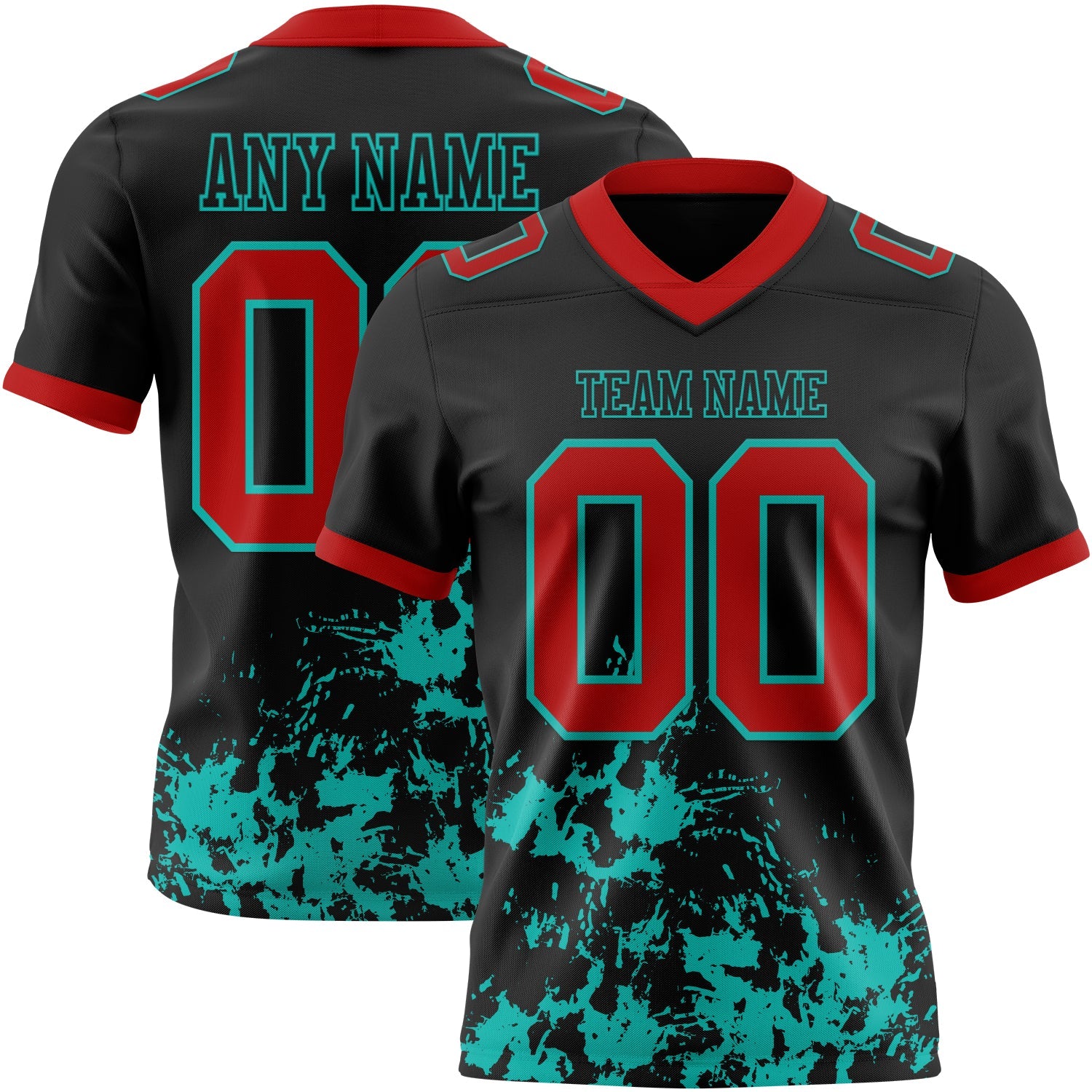 Custom Black Red-Aqua Splash Mesh Authentic Football Jersey - Sky-Custom