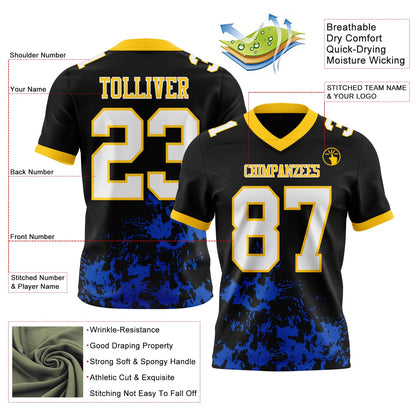 Custom Black White Thunder Blue-Yellow Splash Mesh Authentic Football Jersey - Sky-Custom