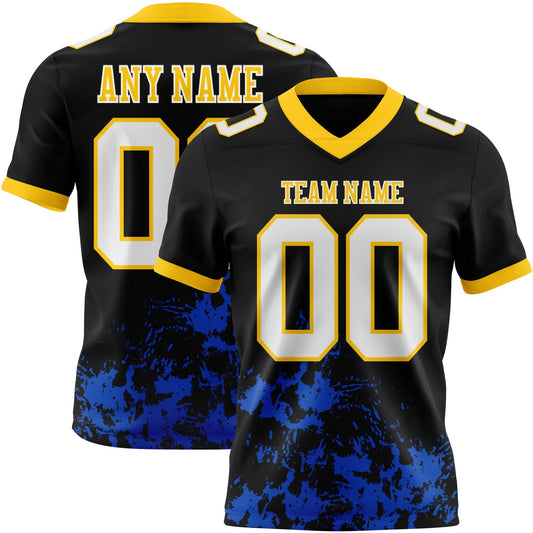 Custom Black White Thunder Blue-Yellow Splash Mesh Authentic Football Jersey - Sky-Custom