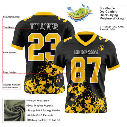 Custom Black Yellow-White Splash Mesh Authentic Football Jersey - Sky-Custom