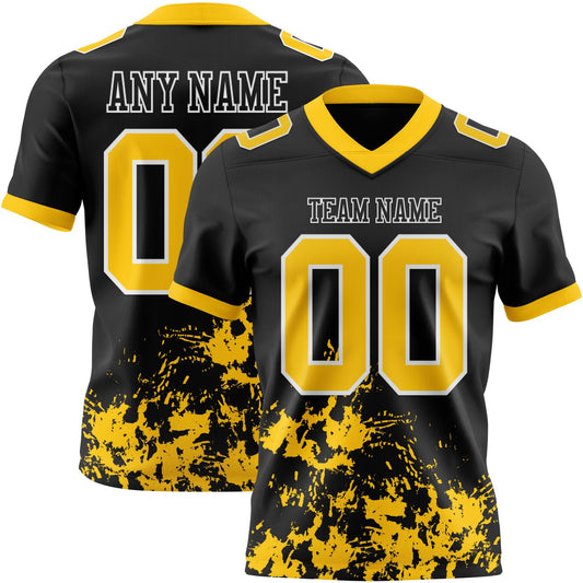 Custom Black Yellow-White Splash Mesh Authentic Football Jersey - Sky-Custom