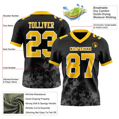 Custom Black Yellow Steel Gray-White Splash Mesh Authentic Football Jersey - Sky-Custom