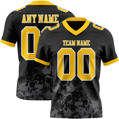 Custom Black Yellow Steel Gray-White Splash Mesh Authentic Football Jersey - Sky-Custom