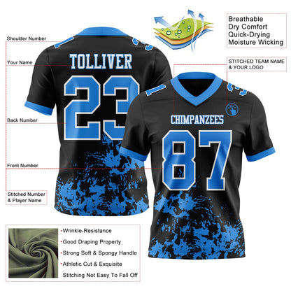 Custom Black Powder Blue-White Splash Mesh Authentic Football Jersey - Sky-Custom