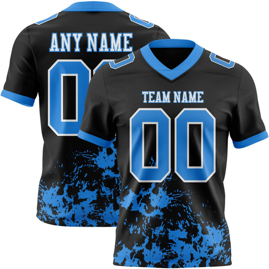 Custom Black Powder Blue-White Splash Mesh Authentic Football Jersey - Sky-Custom