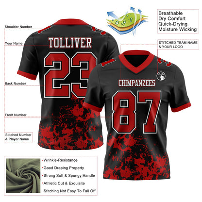 Custom Black Red-White Splash Mesh Authentic Football Jersey - Sky-Custom