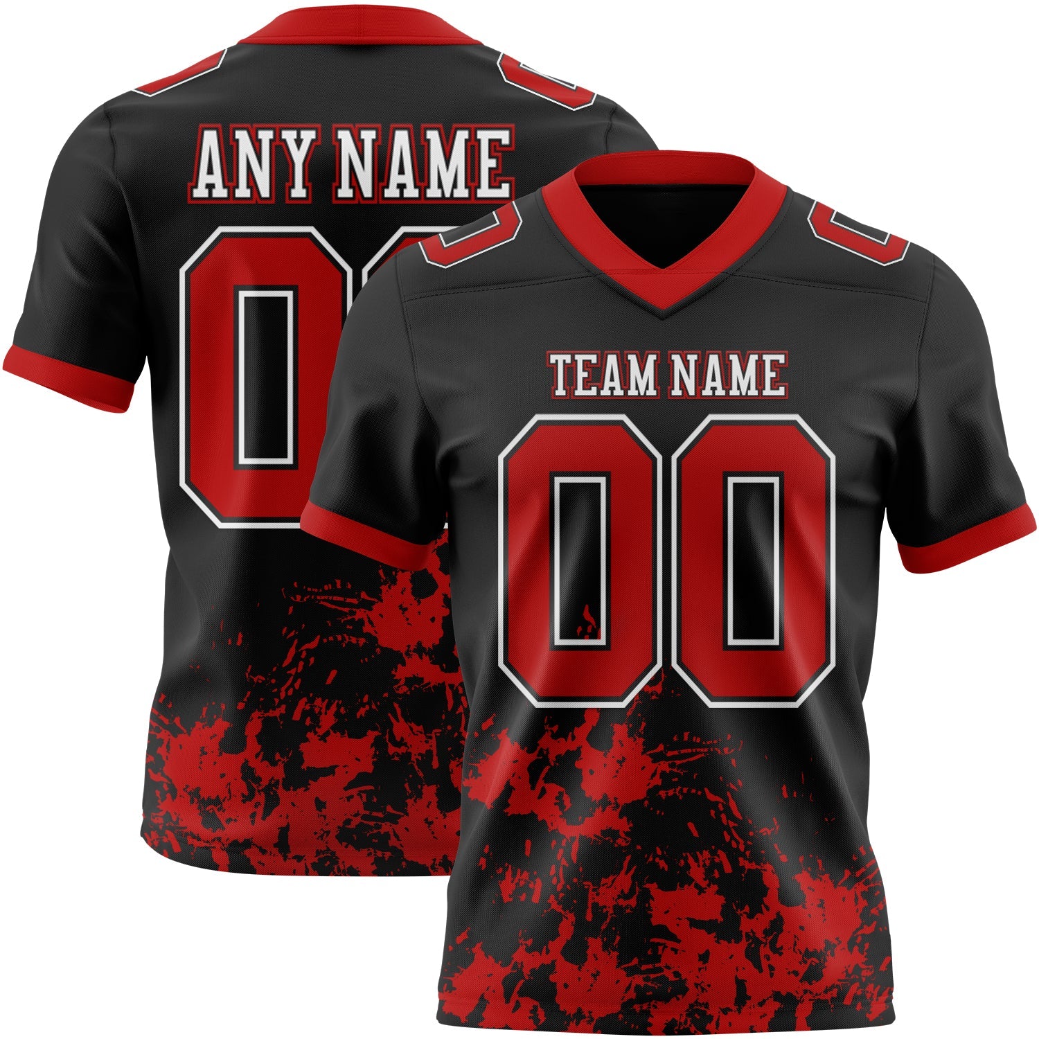 Custom Black Red-White Splash Mesh Authentic Football Jersey - Sky-Custom