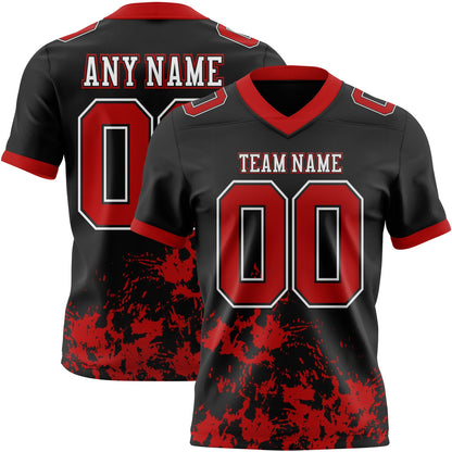 Custom Black Red-White Splash Mesh Authentic Football Jersey - Sky-Custom