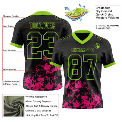 Custom Black Hot Pink-Neon Green Splash Mesh Authentic Football Jersey - Sky-Custom