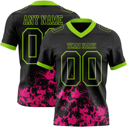 Custom Black Hot Pink-Neon Green Splash Mesh Authentic Football Jersey - Sky-Custom