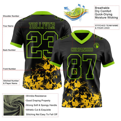 Custom Black Yellow-Neon Green Splash Mesh Authentic Football Jersey - Sky-Custom