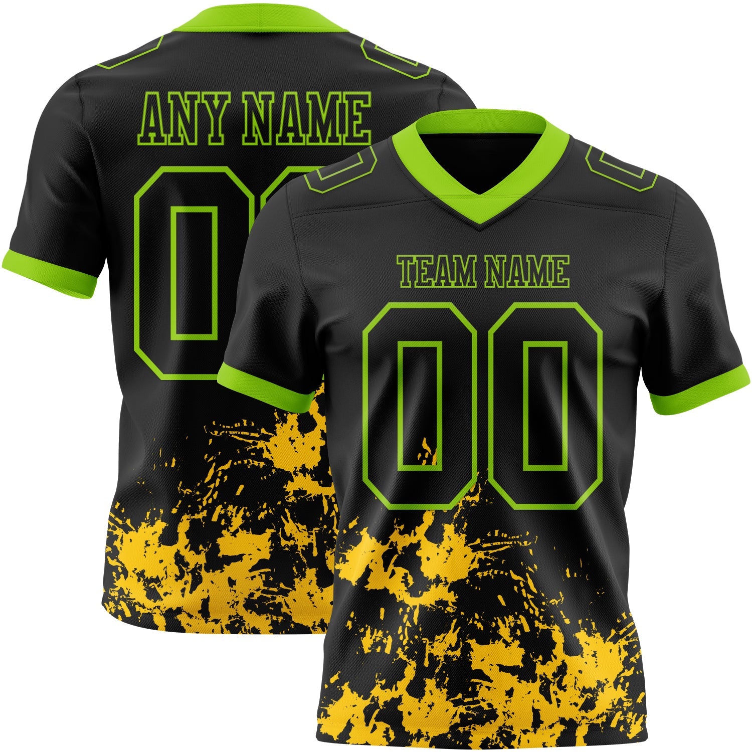 Custom Black Yellow-Neon Green Splash Mesh Authentic Football Jersey - Sky-Custom