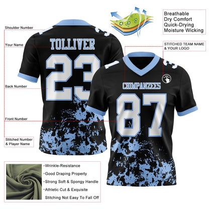 Custom Black White-Light Blue Splash Mesh Authentic Football Jersey - Sky-Custom