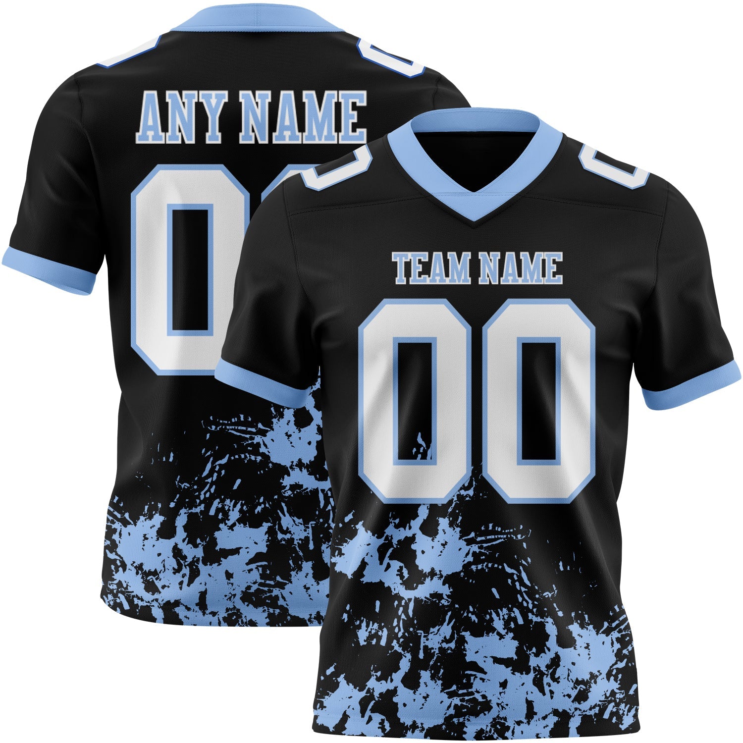 Custom Black White-Light Blue Splash Mesh Authentic Football Jersey - Sky-Custom