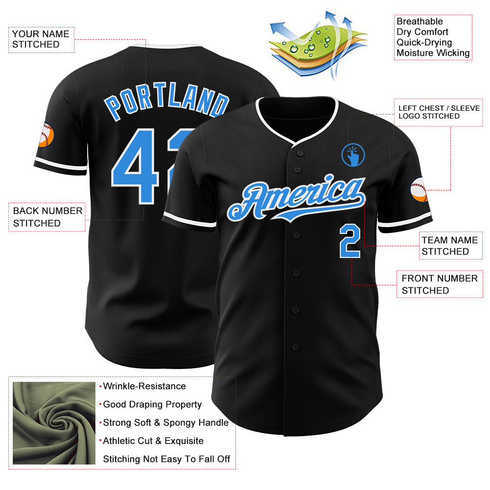 Custom Black Electric Blue-White Authentic Baseball Jersey - Sky-Custom