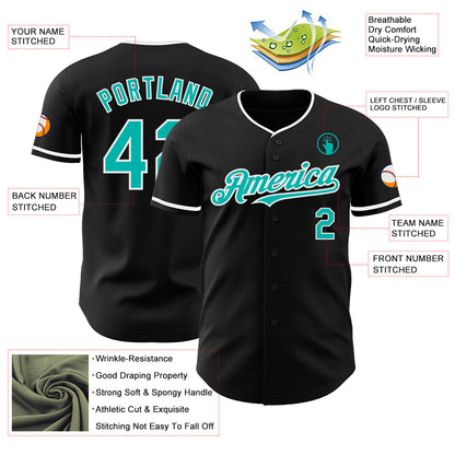 Custom Black Aqua-White Authentic Baseball Jersey - Sky-Custom