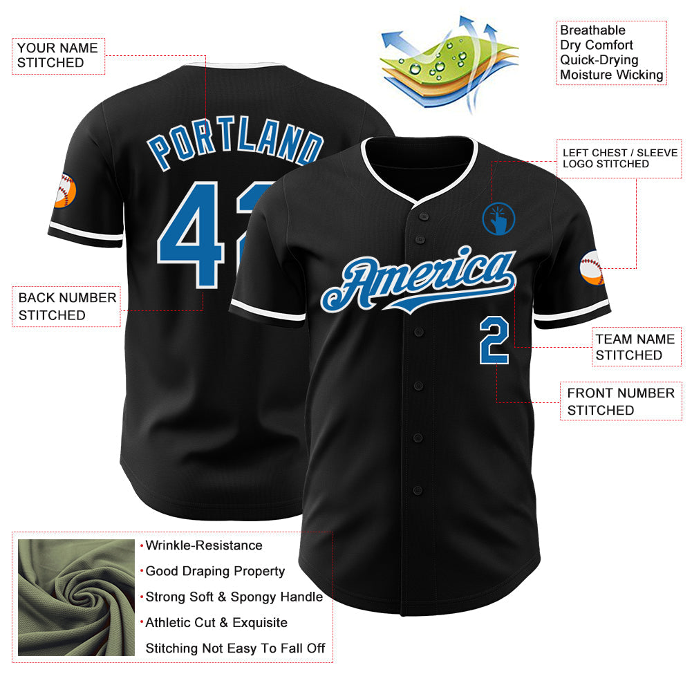Custom Black Blue-White Authentic Baseball Jersey - Sky-Custom