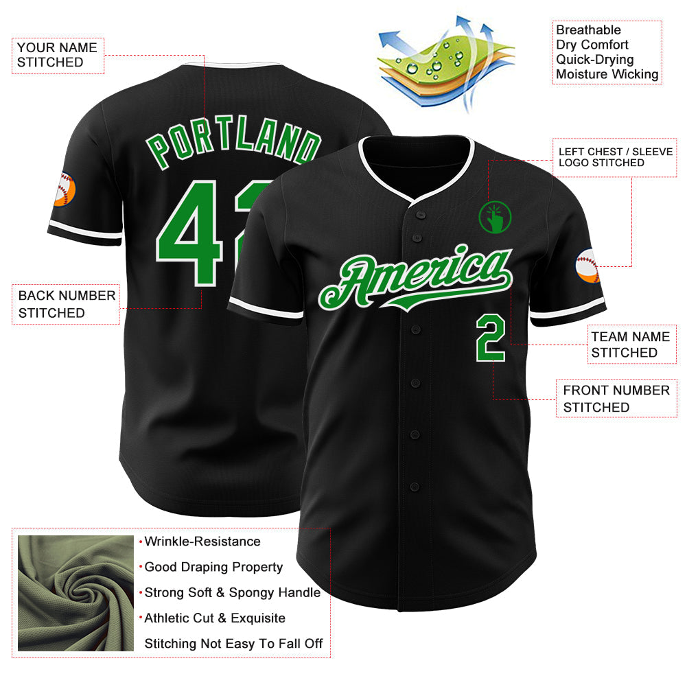 Custom Black Grass Green-White Authentic Baseball Jersey - Sky-Custom