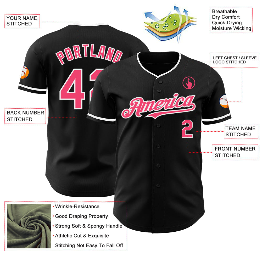 Custom Black Neon Pink-White Authentic Baseball Jersey - Sky-Custom