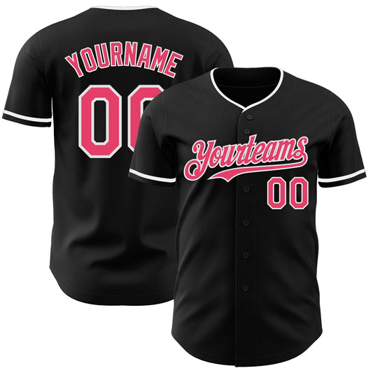 Custom Black Neon Pink-White Authentic Baseball Jersey - Sky-Custom