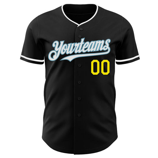 Custom Black Light Yellow Shadow Blue-White Authentic Baseball Jersey - Sky-Custom