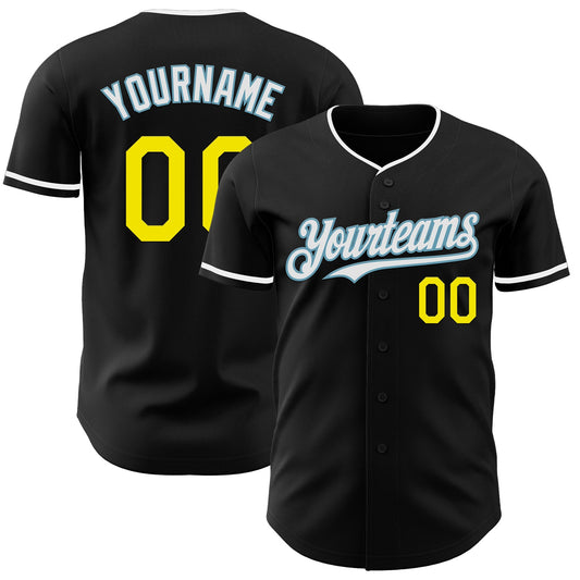 Custom Black Light Yellow Shadow Blue-White Authentic Baseball Jersey - Sky-Custom
