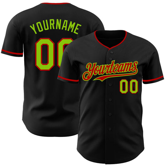 Custom Black Neon Green-Red Authentic Baseball Jersey - Sky-Custom