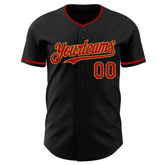 Custom Black Red-Old Gold Authentic Baseball Jersey - Sky-Custom