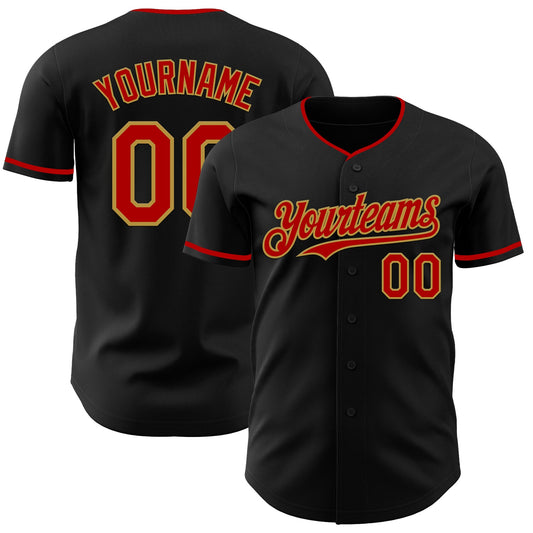 Custom Black Red-Old Gold Authentic Baseball Jersey - Sky-Custom