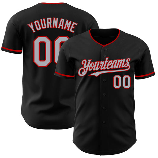 Custom Black Gray-Red Authentic Baseball Jersey - Sky-Custom