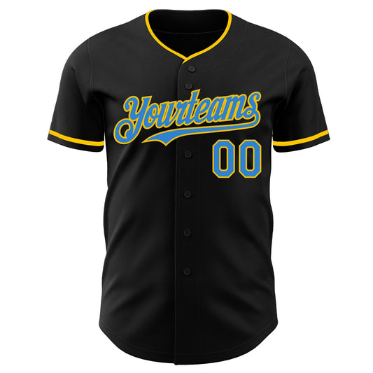 Custom Black Electric Blue-Yellow Authentic Baseball Jersey - Sky-Custom