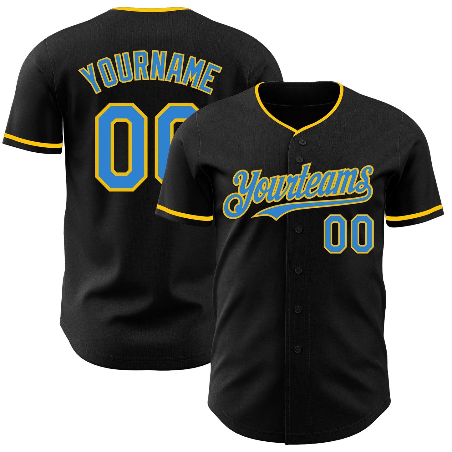Custom Black Electric Blue-Yellow Authentic Baseball Jersey - Sky-Custom