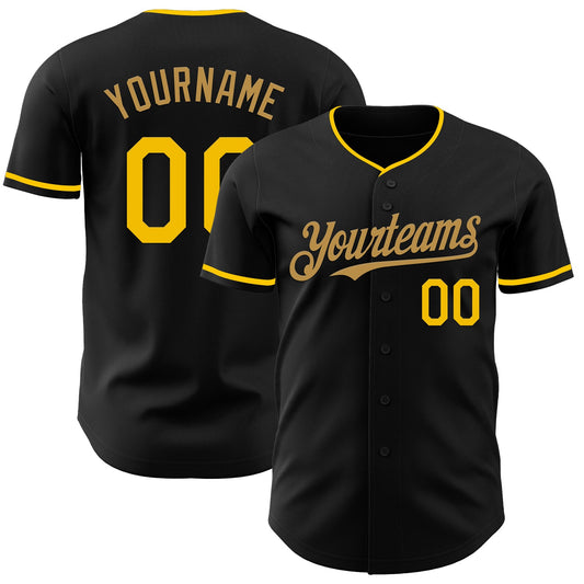 Custom Black Yellow-Old Gold Authentic Baseball Jersey - Sky-Custom