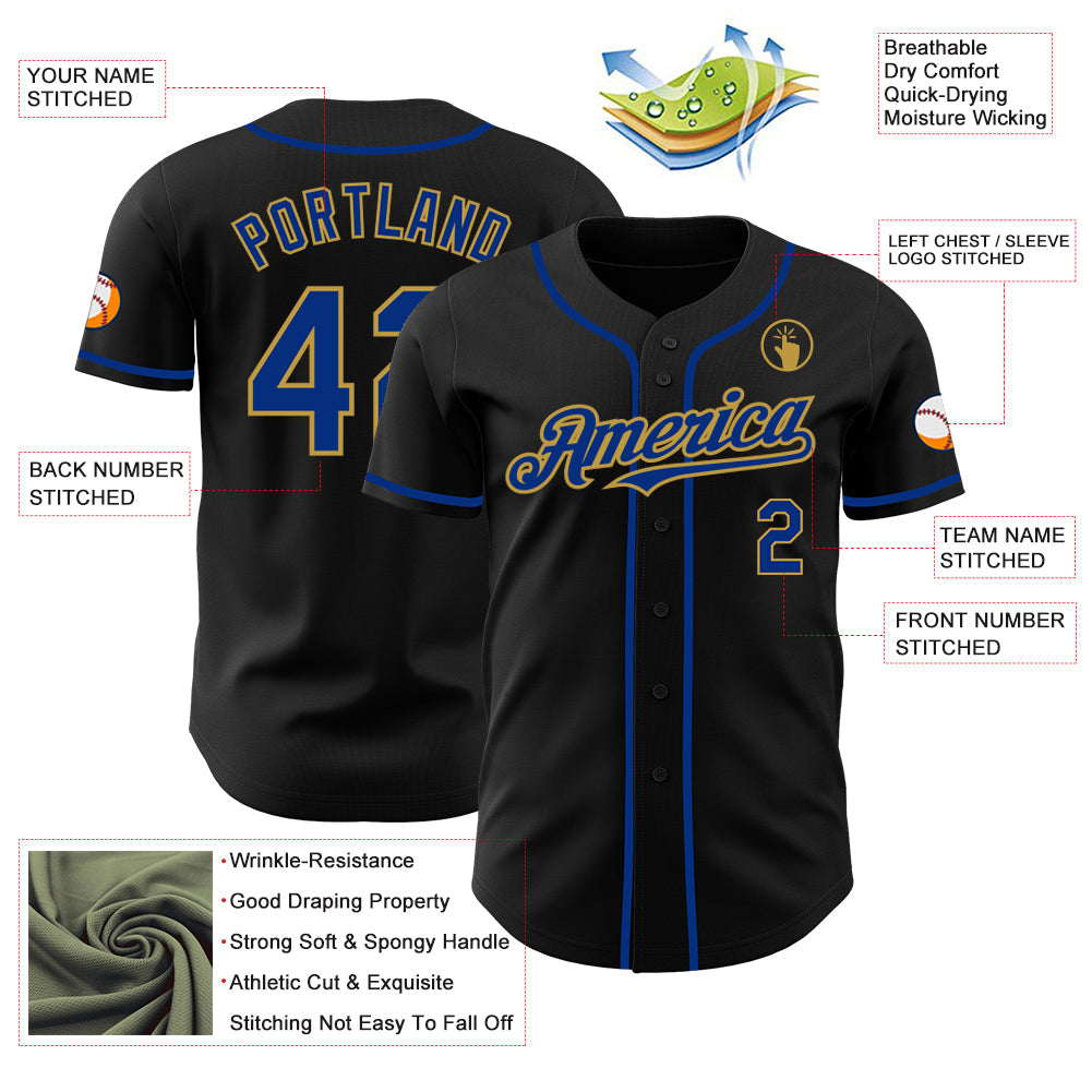 Custom Black Royal-Old Gold Authentic Baseball Jersey - Sky-Custom
