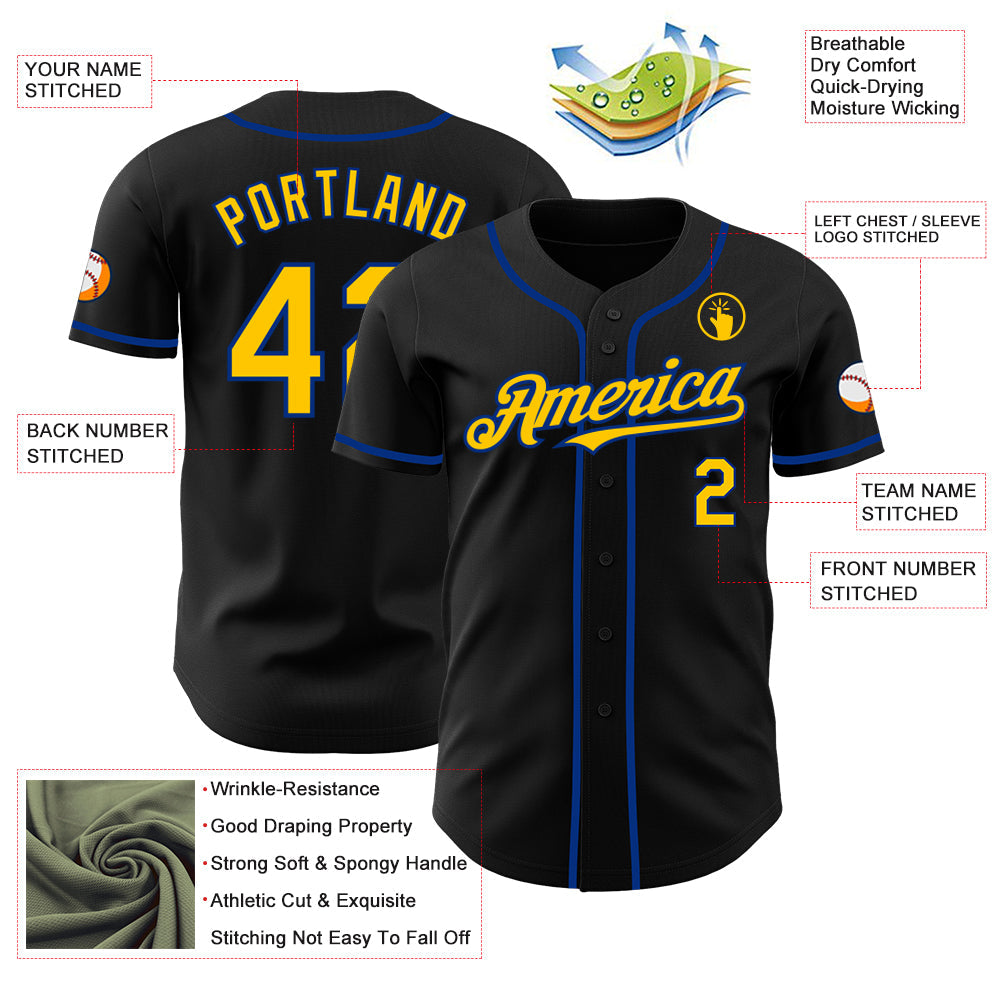 Custom Black Yellow-Royal Authentic Baseball Jersey - Sky-Custom