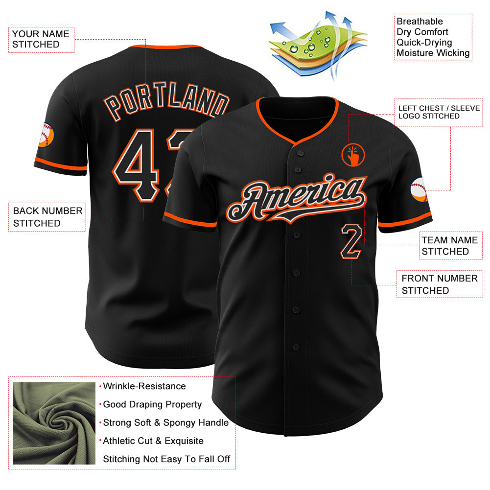 Custom Black White-Orange Authentic Baseball Jersey - Sky-Custom