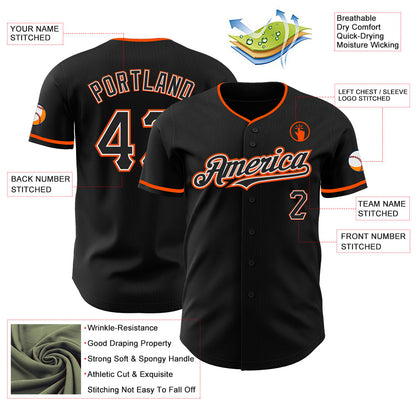 Custom Black White-Orange Authentic Baseball Jersey - Sky-Custom