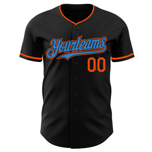 Custom Black Electric Blue-Orange Authentic Baseball Jersey - Sky-Custom