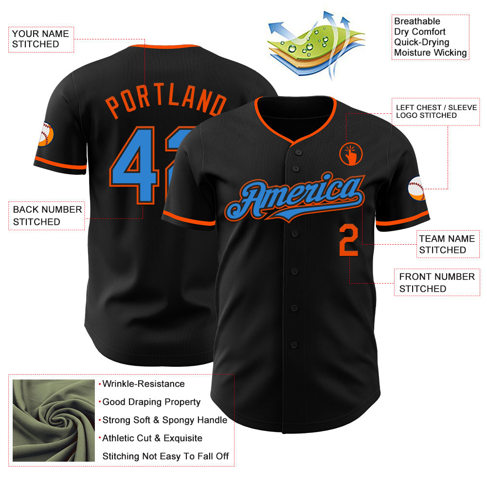 Custom Black Electric Blue-Orange Authentic Baseball Jersey - Sky-Custom